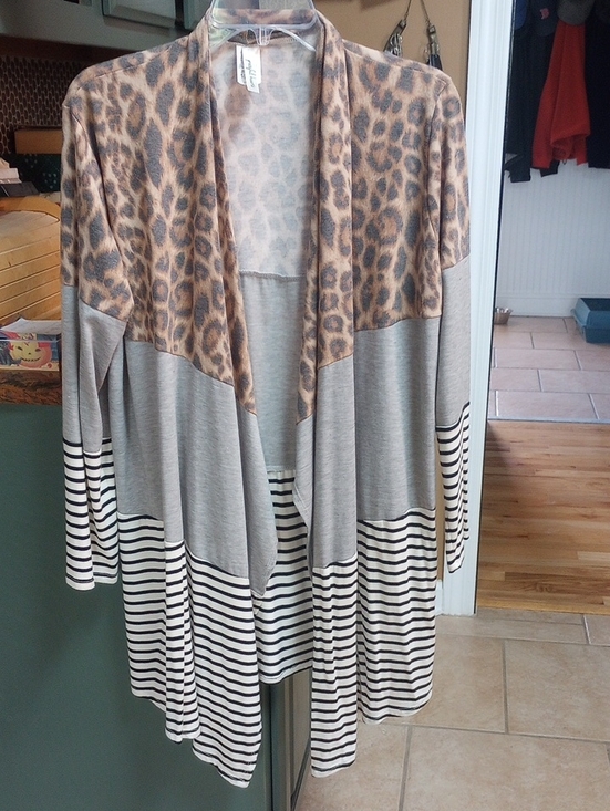 Grateful Hearts Jackets & Blazers - Mendocino Grey, Black & Brown Leopard Mixed-Print Open Cardigan